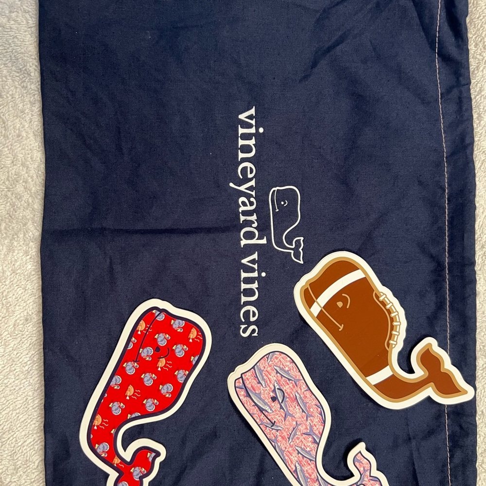 Vineyard Vines Blue Drawstring Bag comes with 3 vv stickers.